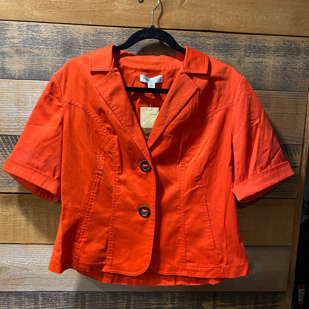 NWT Coldwater Creek Orange Red Fitted Tailored Collared Short Sleeve Jacket - Picture 1 of 10